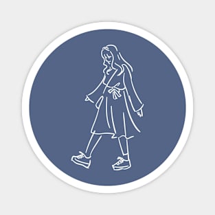 Minimalist white lineart girl walking Magnet